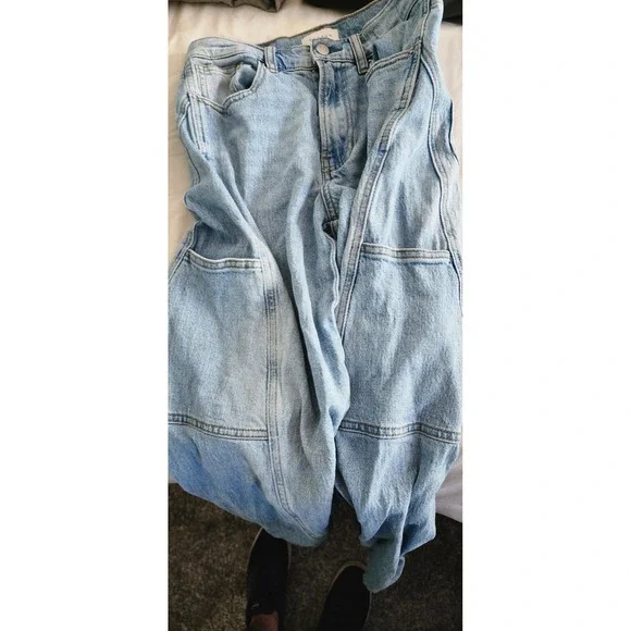 PacSun Stretch Wide Leg Carpenter Jeans Light Wash Blue High Rise Womens Size 26 - Picture 6 of 11